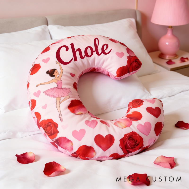 Personalized Ballet Dancers Cartoon Letter Pillow with Name Soft Stuffed Toy for Kids and Lover Unique Decorative Cushion for Girls' Room for Valentine's Day Anniversary
