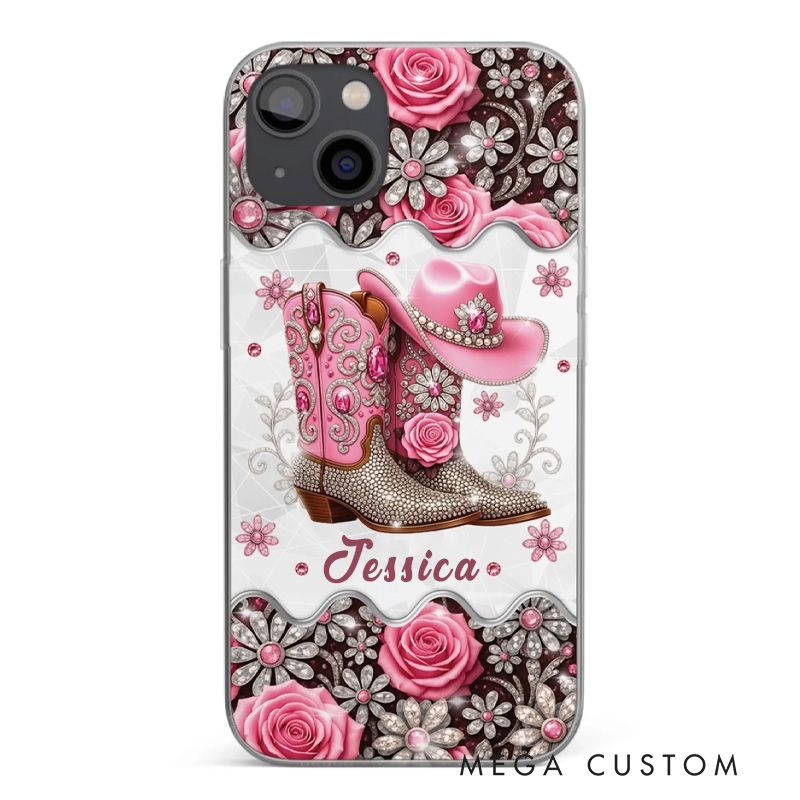 Personalized Cowgirl Gifts Bling Boots Babe Phone Case with Name Horse Racing Birthday Gift for Riding Lovers Equestrian Lovers Unique Style Phone Cases