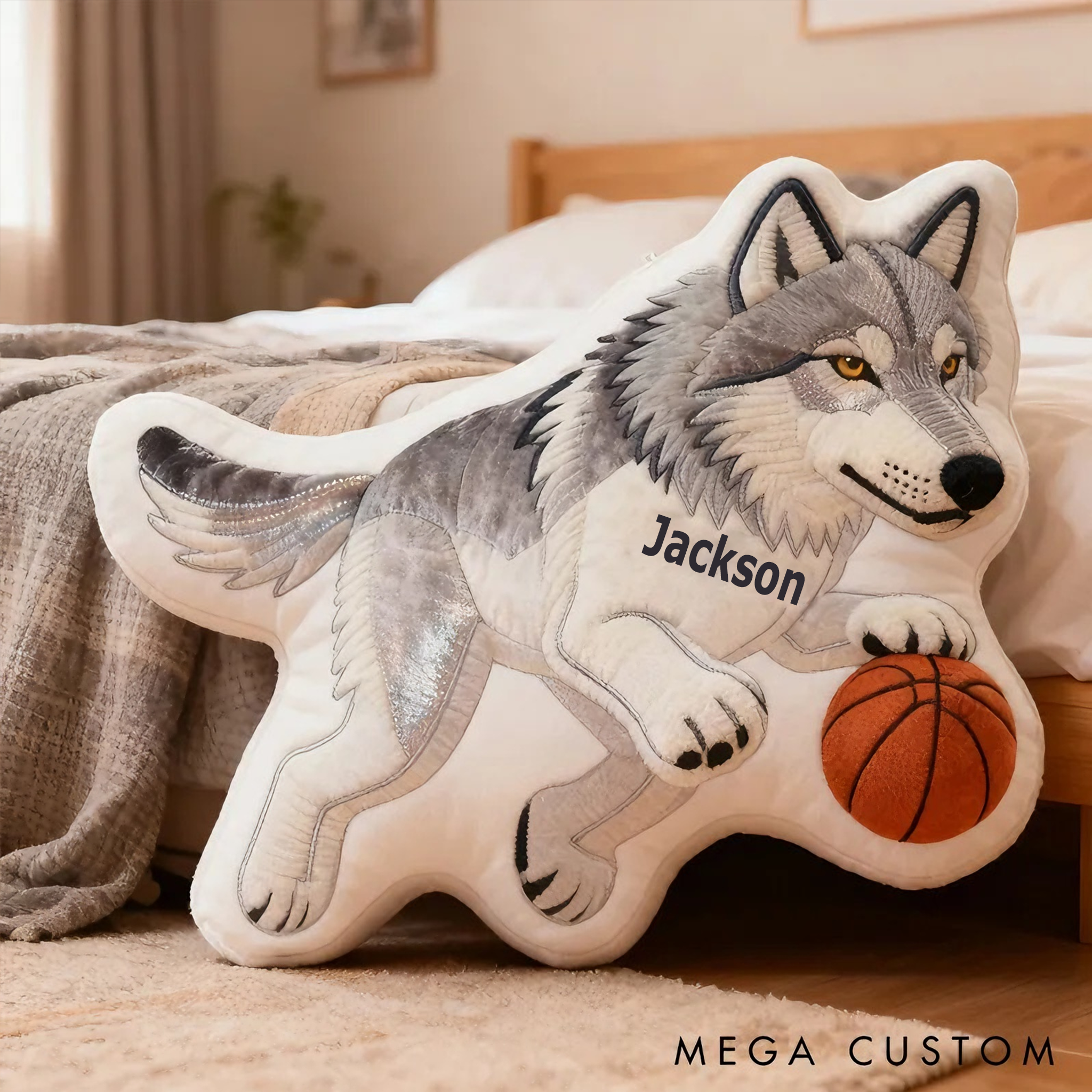 Personalized Wolf Basketball Pillow with Custom Name Design