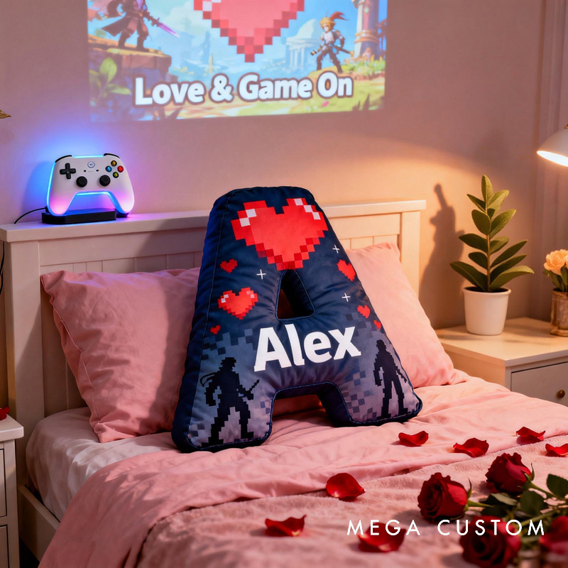 Personalized Love Pixels Game Couple Letter Pillow with Name Perfect Gift for Gamers and Kids for Valentine's Day Anniversary Confession birthday