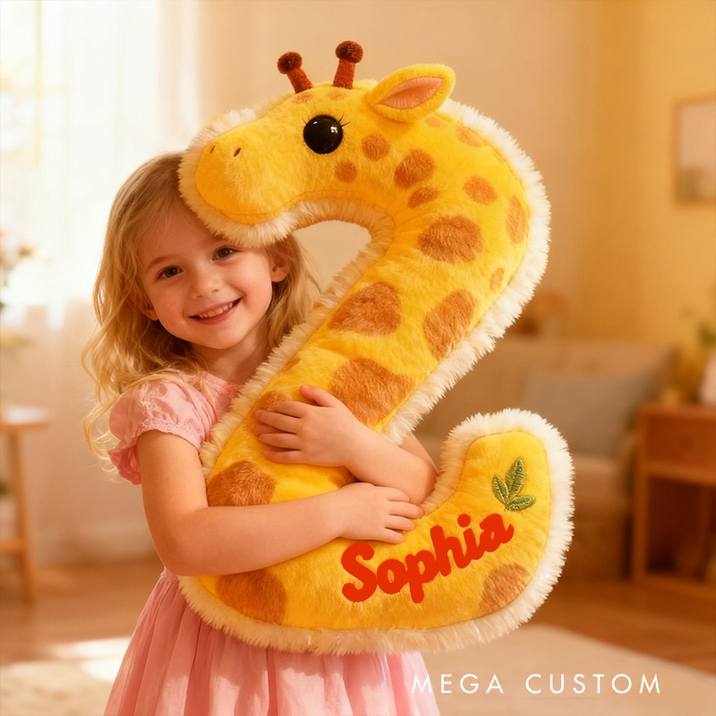 Personalized Giraffe Letter Name Custom Kids Gift Cute Animal Yellow Soft Cozy Decorative Graphic 3D Print Pillows