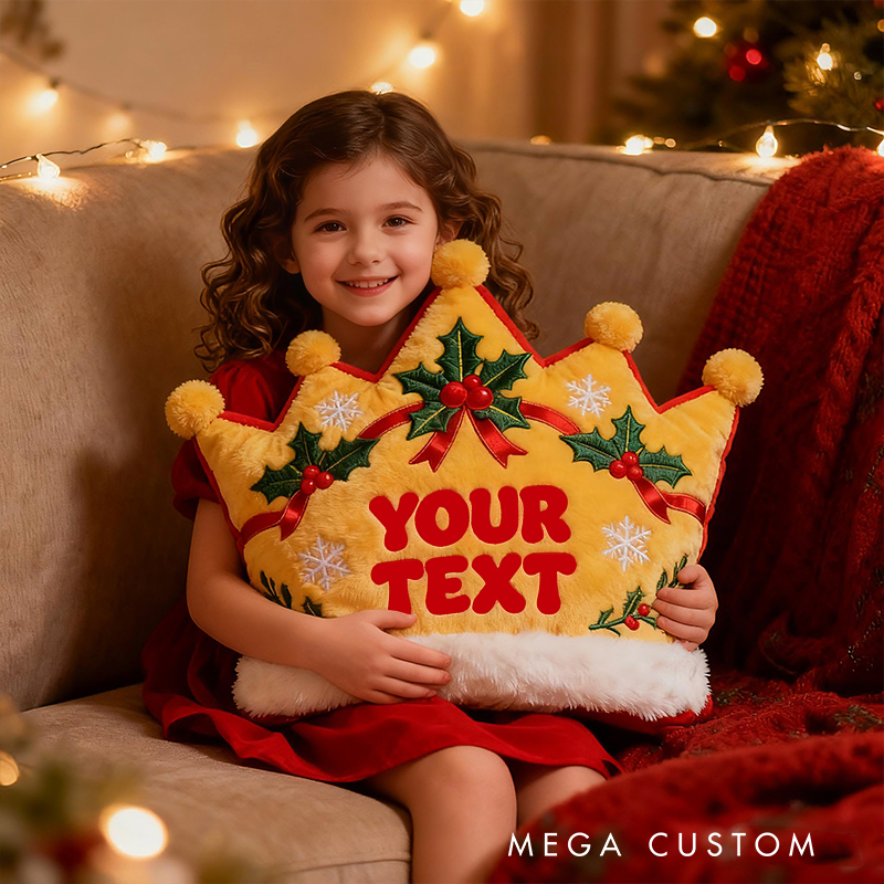 Personalized Christmas Crown Holly Snowflake Custom Name Soft Decorative Gift Holiday Style Cozy Home Warm Festive Cheer Magic Graphic 3D Print Pillow