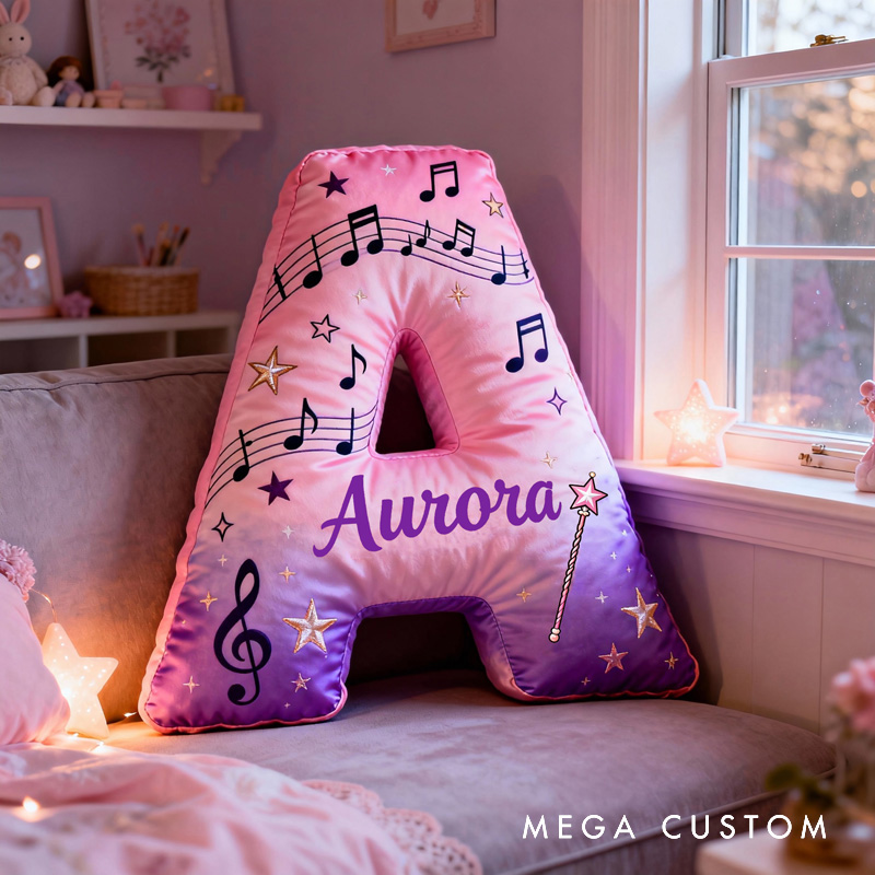 Personalized Colorful Notes Music Letter Pillow with Your Own Name Soft Stuffed Toy for Kids Music Lovers Unique Decorative Cushion for Girls' Room