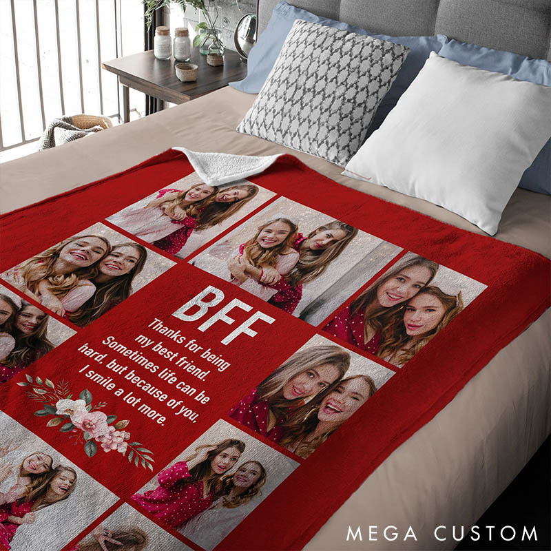 Personalized Besties Best Friend Soft Throw Blanket Custom Home Decor Blanket Galentine's Birthday Gift Photo Collage Blanket for Her