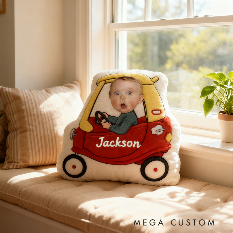 Personalized Car Pillow with Custom Photo and Name Featuring Fun Vehicle Design for Kids and Playful Decor Pillow