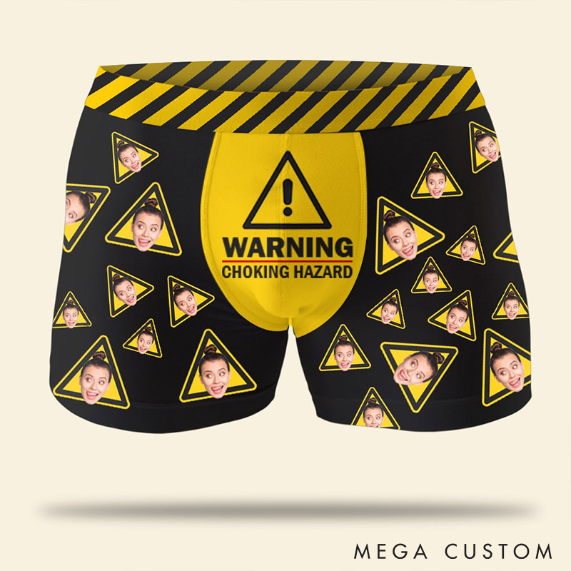 Personalized Couple Face Matching Boxer Brief Men Women Warning Choking Hazard Underwear with Couple Face Photo Valentines Day Gift for Him Her
