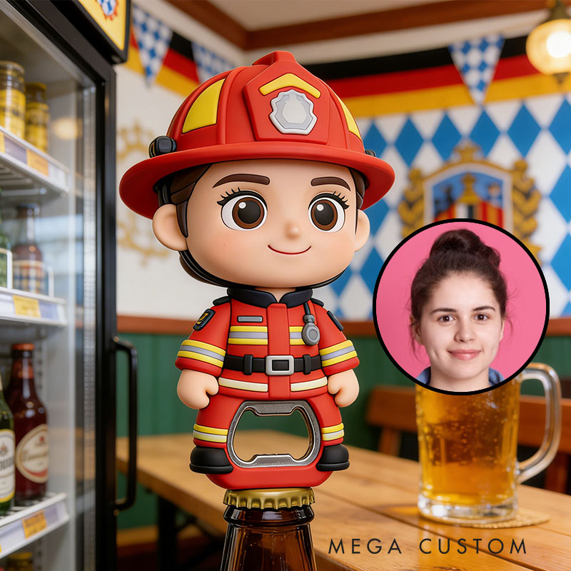 Personalized Firefighter 3D Face Bottle Opener Bachelorette Parties & Bar Decor