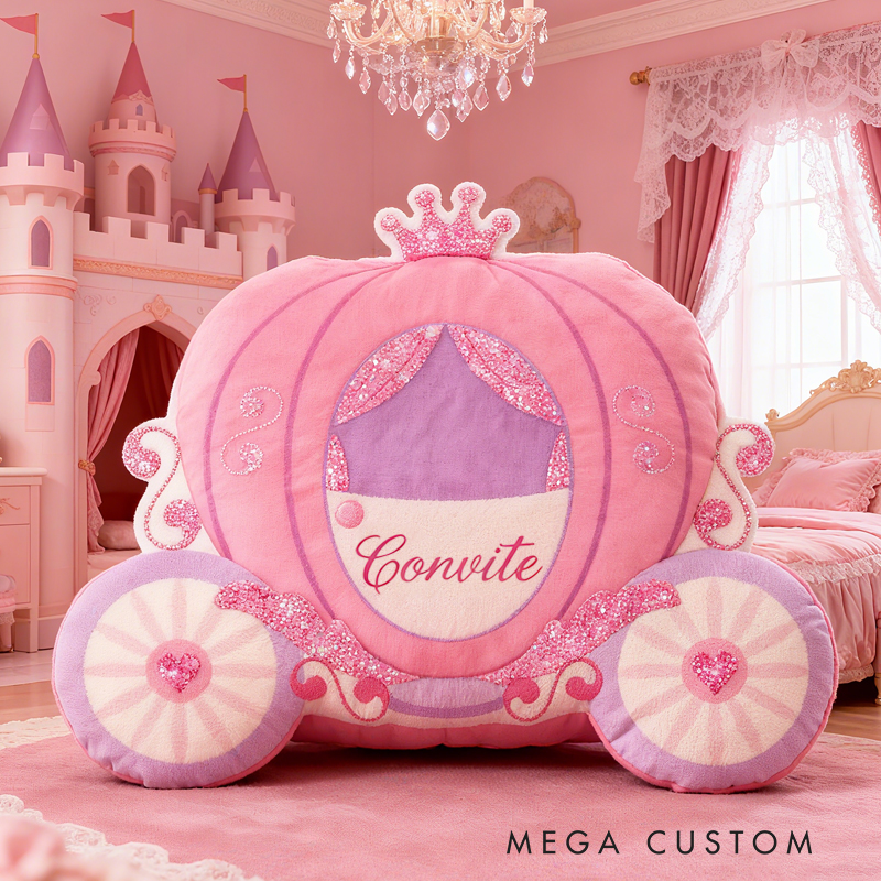 Personalized Pink Princess Pumpkin Carriage with Name Graphic 3D Print Pillow Christmas Gift for Kids 