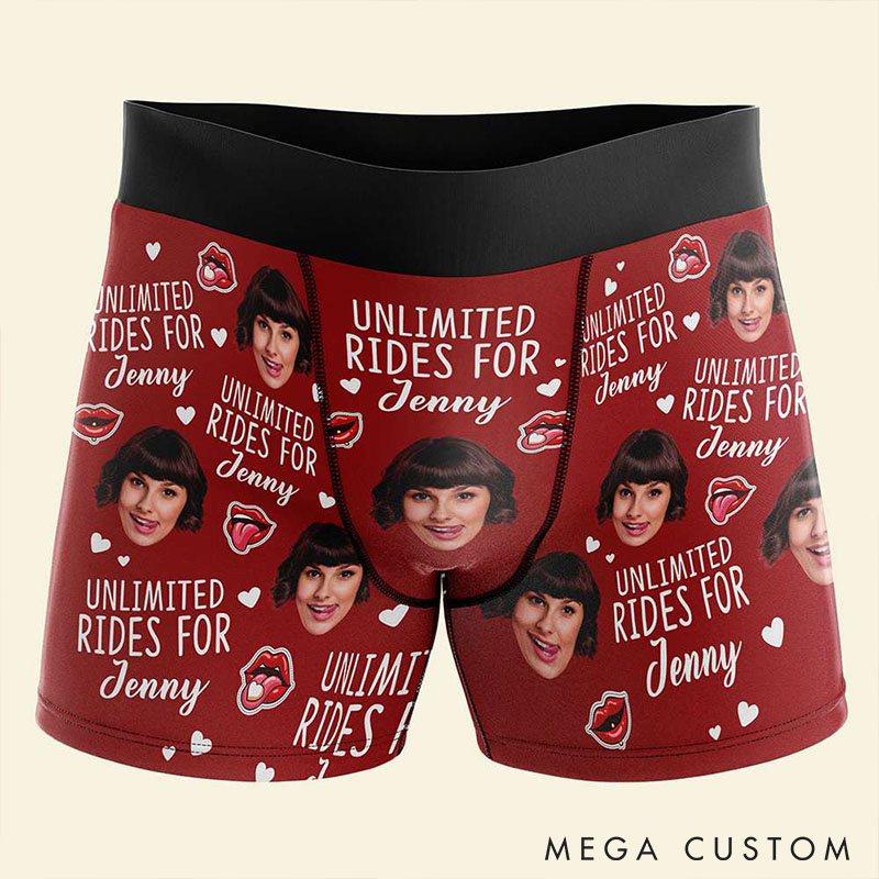 Personalized Couple Face Matching Boxer Brief Men Women  Unlimited Rides For Underwear with Couple Face Photo Anniversary Valentines Day Gift