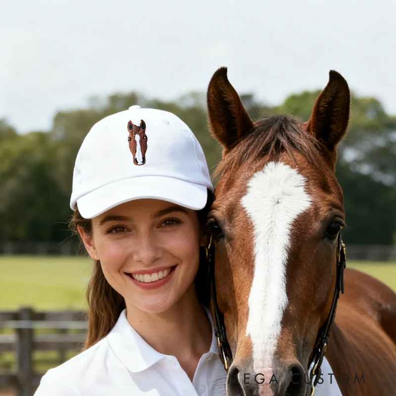 Personalized Embroidered Horse Face Photo Baseball Cap with Birthday Christmas Gift for Friends Equestrian Enthusiasts Riding Lovers
