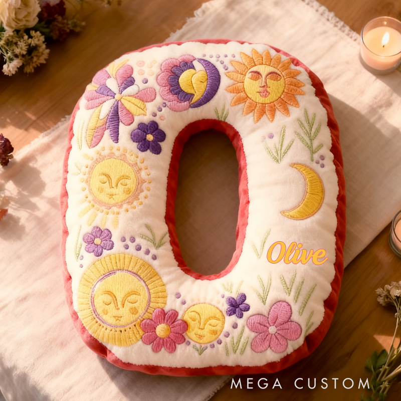 Personalized Cute Floral Letters Initials with Name Graphic 3D Print Pillow Christmas Gift for Kids 