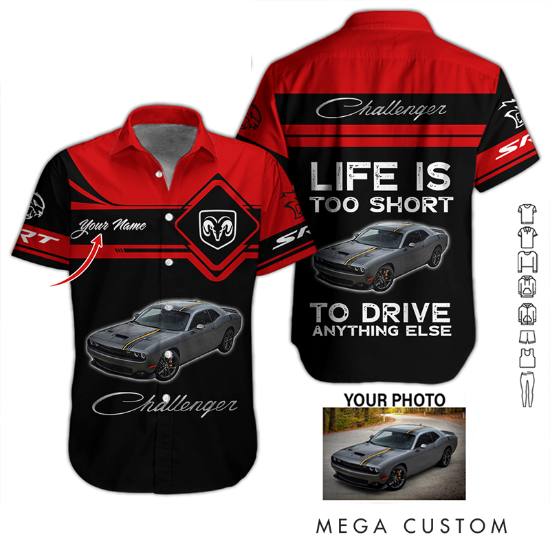 Personalized Photo Muscle Car Shirt Custom Name All Over Printed Button Up Racing Shirt Upload Your Car Image Gift for Car Lovers
