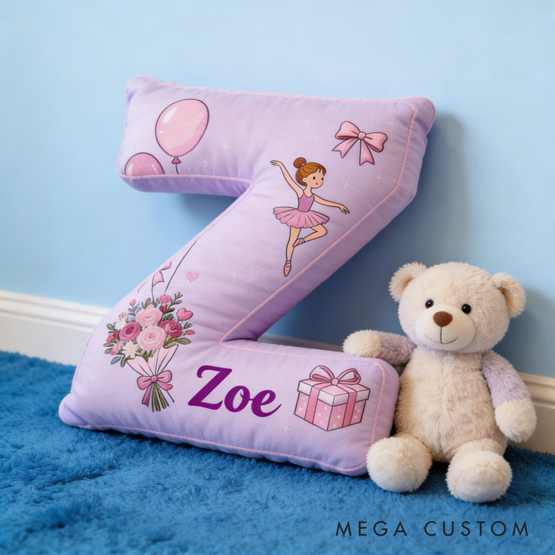 Personalized Ballet Dancers Flower Letter Pillow with Name Soft Stuffed Toy for Kids and Lover for Valentine's Day Anniversary birthday