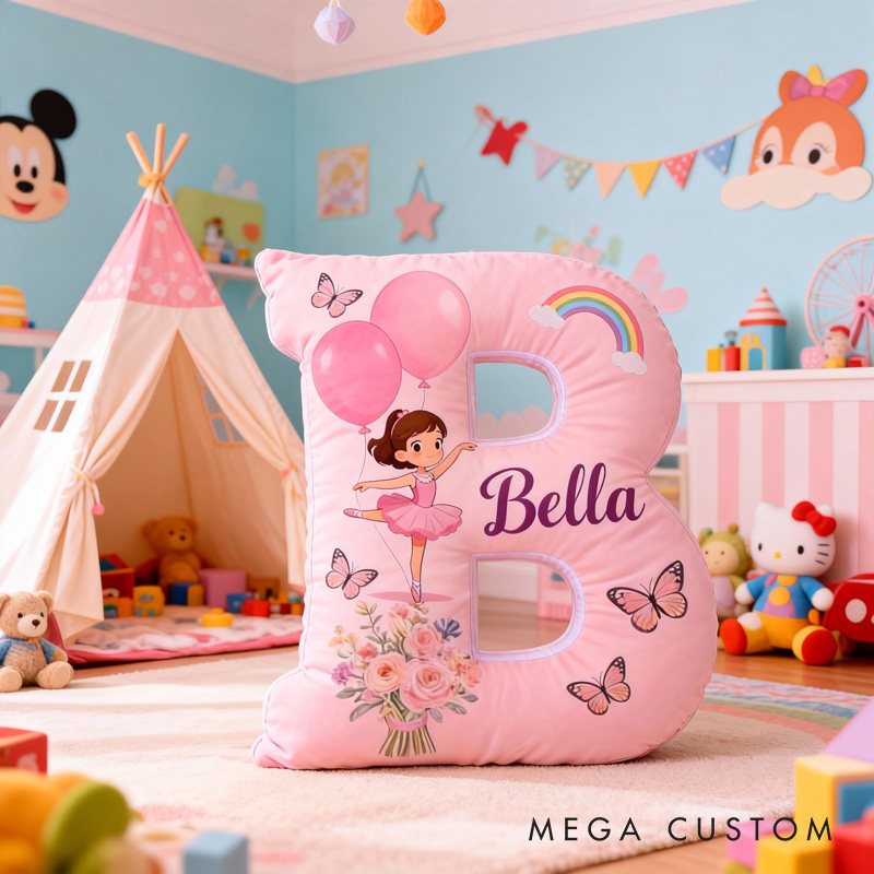 Personalized Ballet Dancers Balloon Cartoon Letter Pillow with Name Soft Stuffed Toy for Kids and Lover for Valentine's Day Anniversary birthday