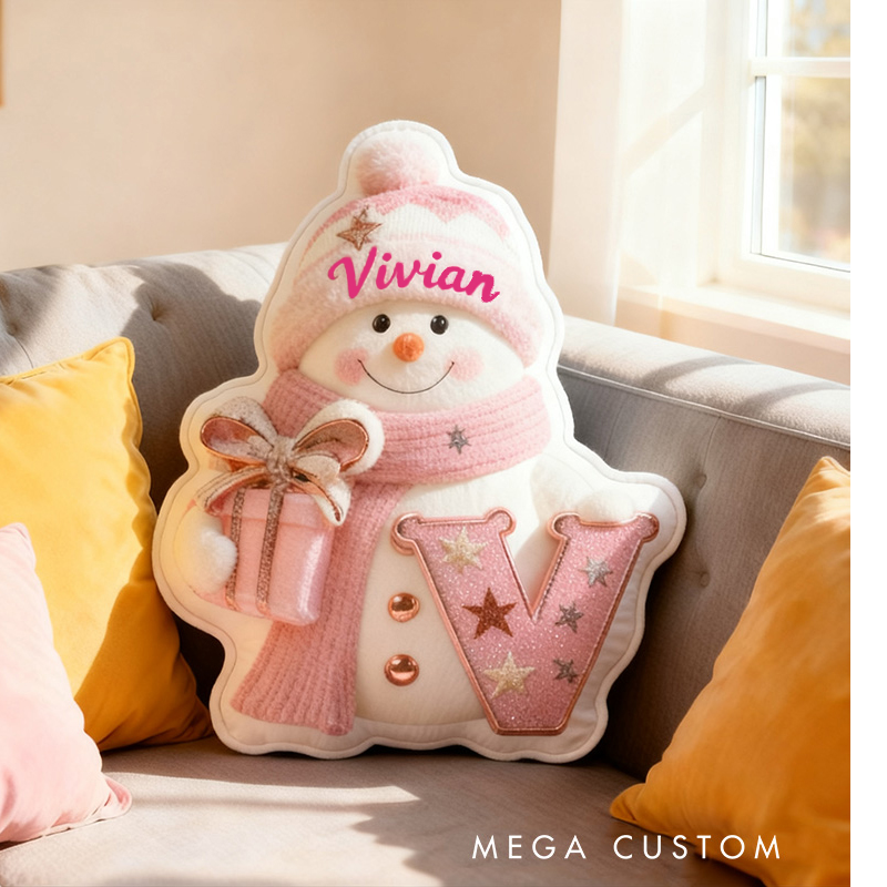 Personalized Snowman Letter Winter Cute Name Custom Kids Gift Cozy Soft Decorative Holiday Graphic 3D Print Pillows
