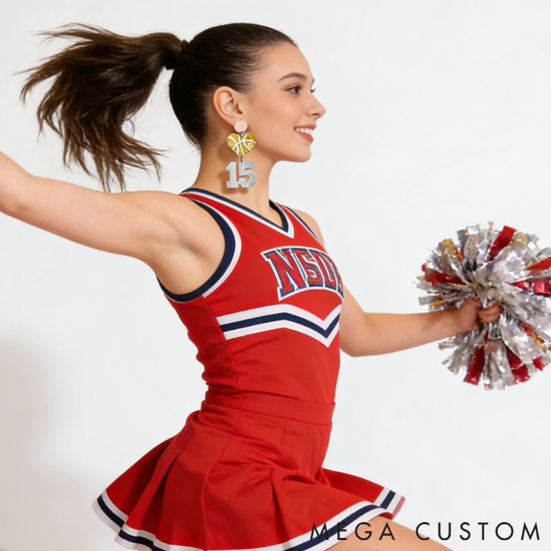 Personalized Acrylic Basketball Heart Hanging Numbers Earrings with Custom Name and Number