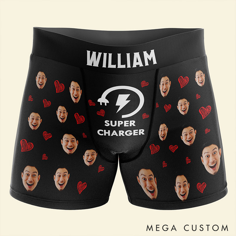 Personalized Couple Face Matching Boxer Brief Men Women Please Charge and Super Charger Underwear with Couple Face Photo Valentines Day Gift
