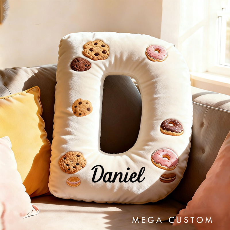 Personalized Cookie Macron Alphabet Throw Pillow Graphic 3D Print Donut Letter Pillow with Name for Kids Baker Birthday Gift