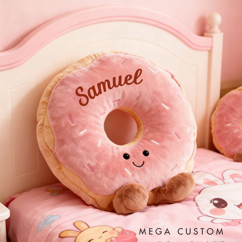 Personalized Sitting Donut Throw Pillow Graphic 3D Print Pink Donut Pillow with Name for Kids Boys Girls Baker Gift 