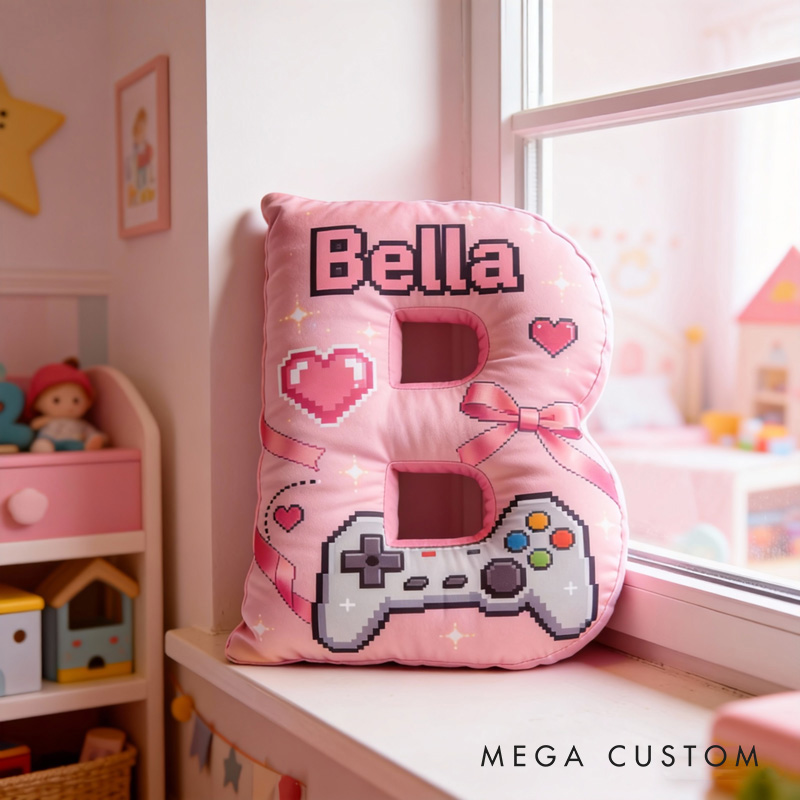 Personalized Heart Game Controller Letter Pillow with Name Perfect Gift for Gamers and Kids for Valentine's Day Anniversary Confession birthday
