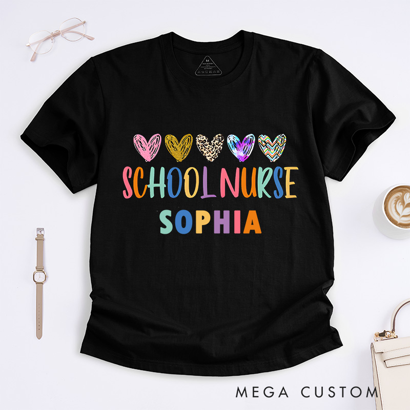 Personalized Nurse T-Shirts School Nurse Heart of Care Fashion Design T-Shirts