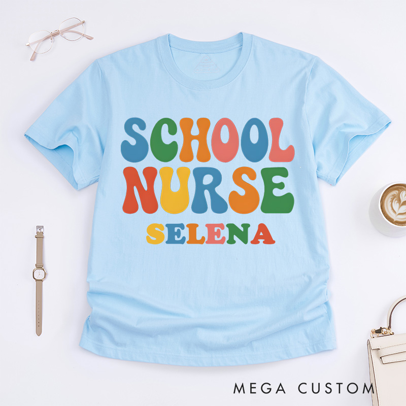 Personalized Nurse T-Shirts School Nurse  Caring Colors Fashion Design T-Shirts