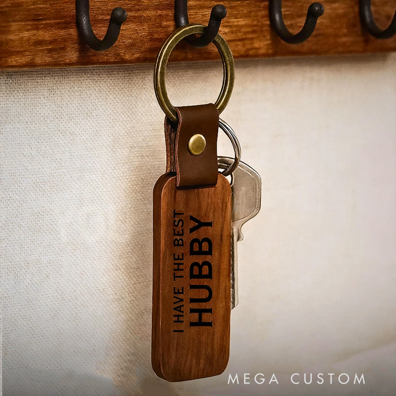 Personalised Wooden Keychain  Valentine's Day Gift for couple keychain Bar Round Wood Keys Ring Wood Handmade Gift for Boyfriend Dad Boyfriend Keychain Anniversary