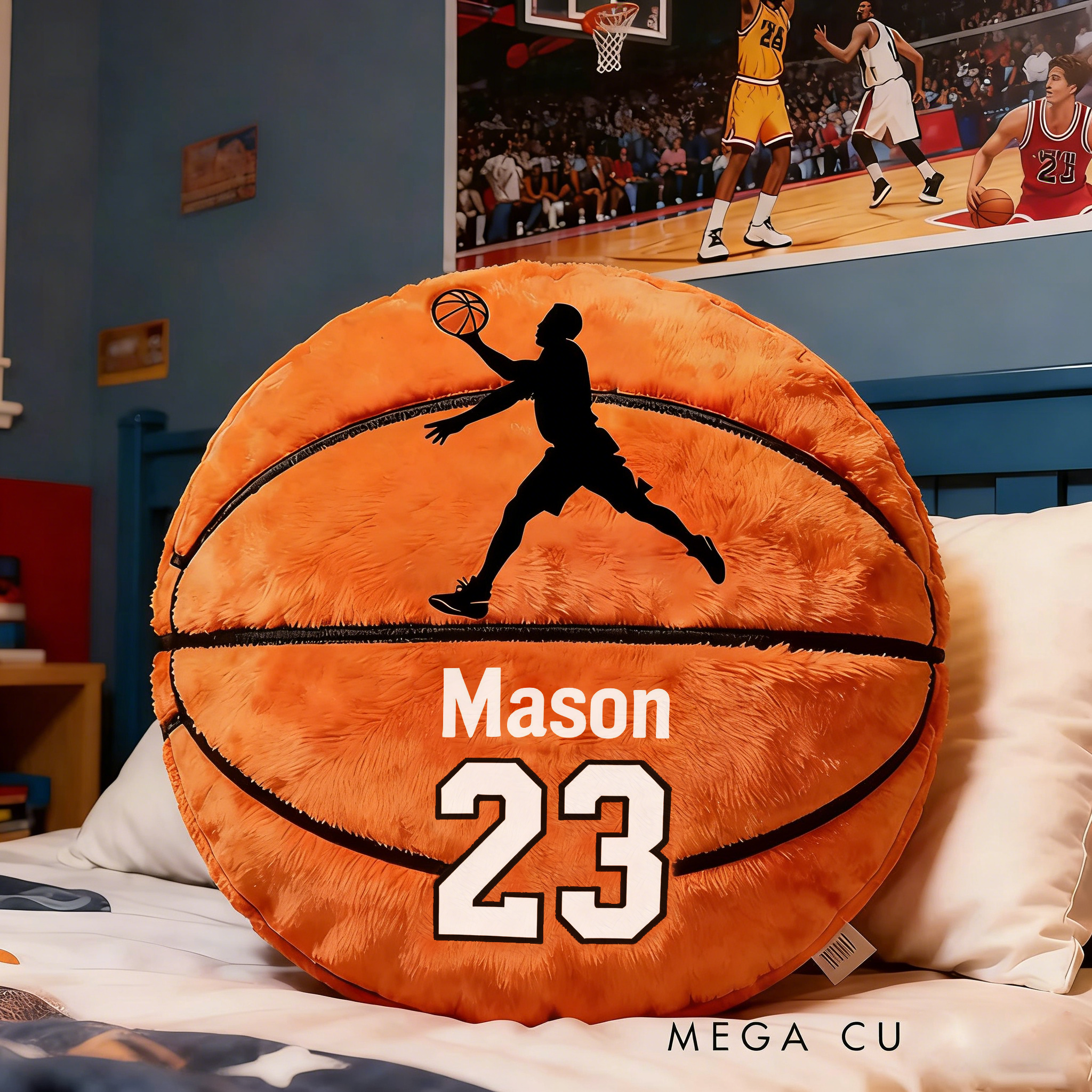 Personalized Basketball Pillow with Custom Name and Jersey Number for Kids and Sports Fans
