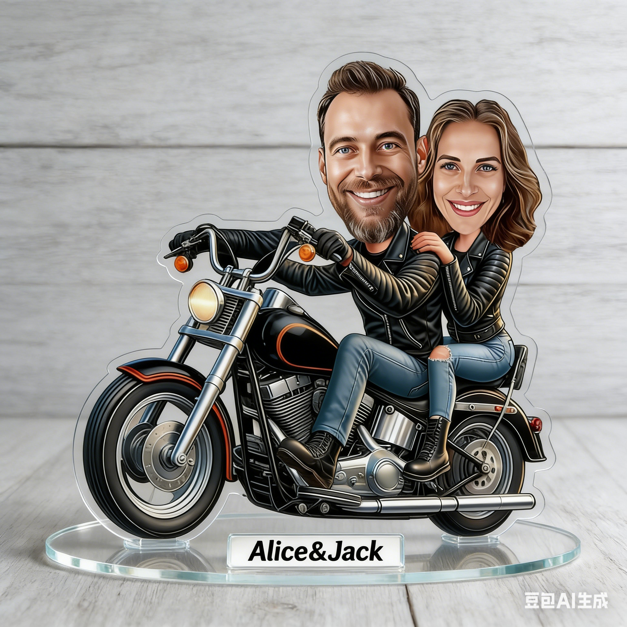 Personalized Motorcycle Couple Acrylic Figurine Custom Cartoon Portrait Biker Gift Photo to Caricature Bike Lovers Desk Decor