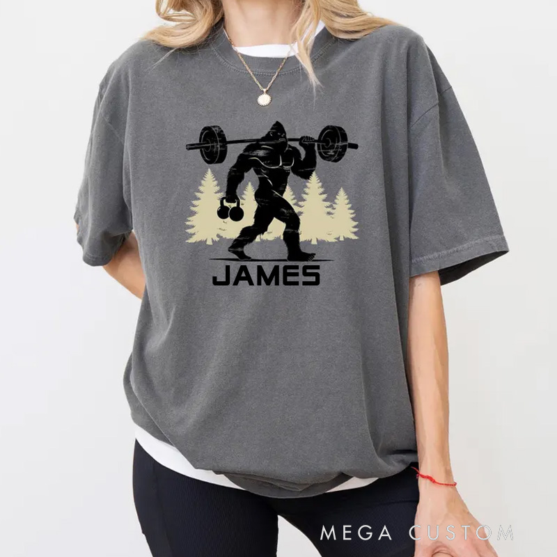 Personalized Gym Washed T-Shirts Bigfoot Weight Lifting Shirt Funny Sasquatch Shirt for Fitness Enthusiasts Bodybuilders and Gym Lovers