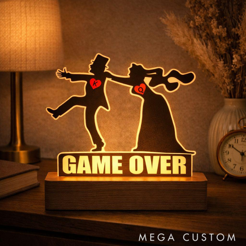 Personalized Game Over Wedding Night Light Fun Themed Bedroom Decor Anniversary Gift for Couples