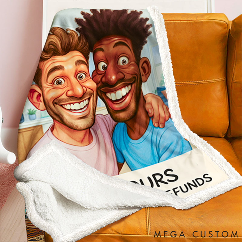 Personalized Cartoon Couple Blanket I’m Yours No Returns or Refunds Custom Exaggerated Comic Style Portrait Blankets for Couple