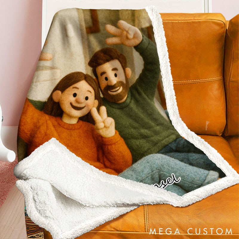 Personalized 3d Effect Wool Felt Style Blanket With Photo and Name Custom Cartoon Blanket for Couple Valentine's Gift or Couples