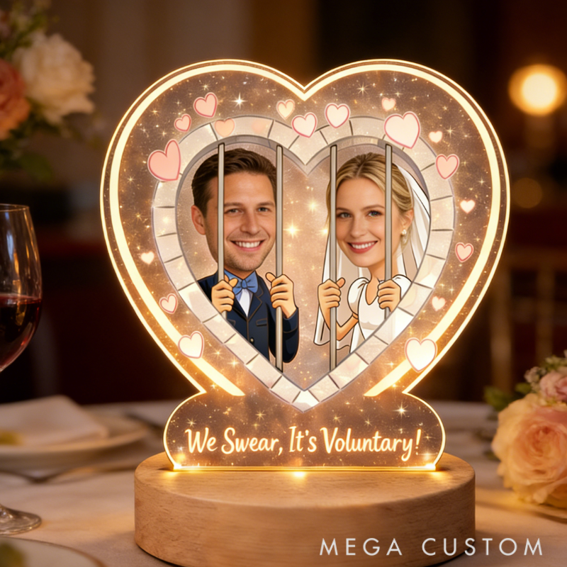 Personalized 'We Swear It's Voluntary' Funny Wedding Night Light - Bedroom Anniversary Gift for Couples