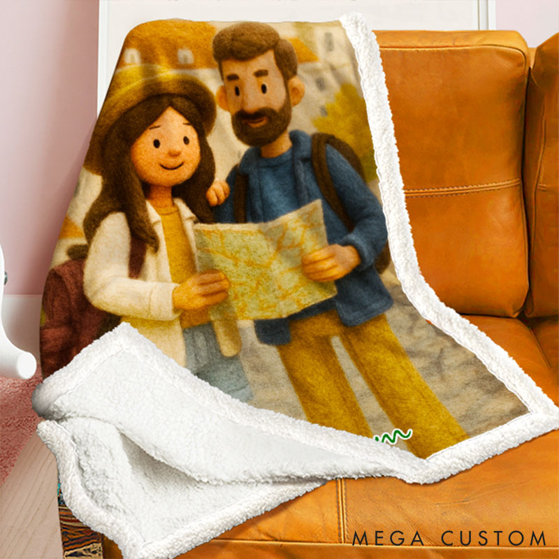  Personalized 3d Effect Wool Felt Style Blanket With Photo and Name Custom Cartoon Blanket for Couple Valentine's Gift for Couples