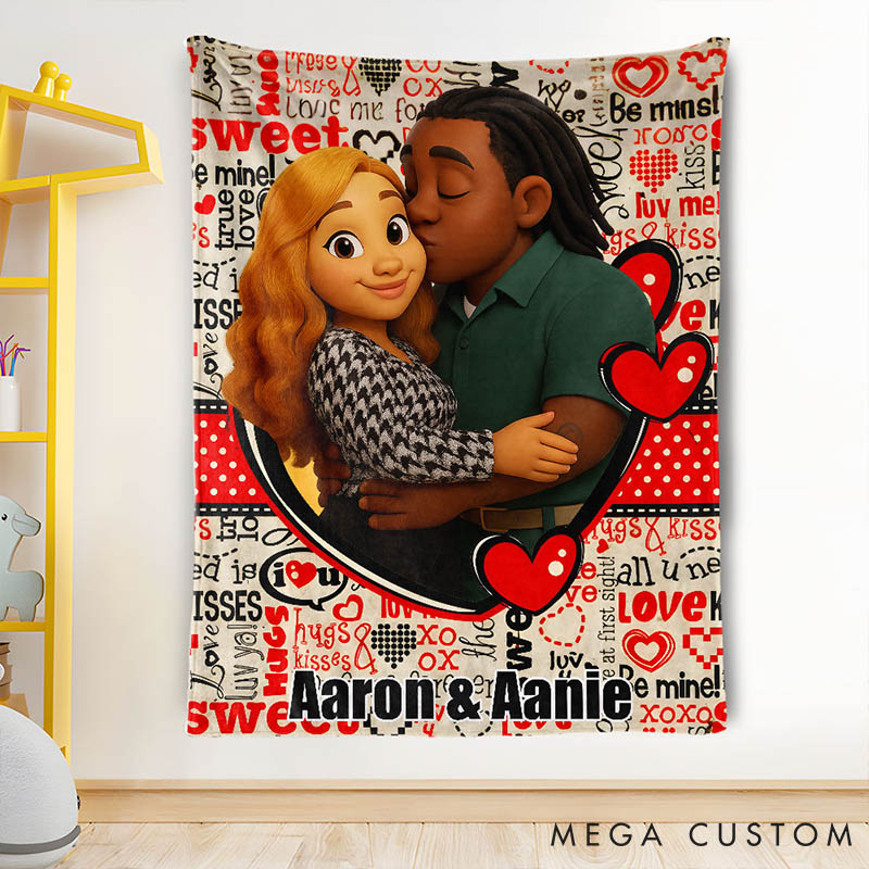 Personalized Heart Blankets Custom Couple Face and Name Blanket Valentines Blankets Gift for Couples Boyfriend Girlfriend Gift