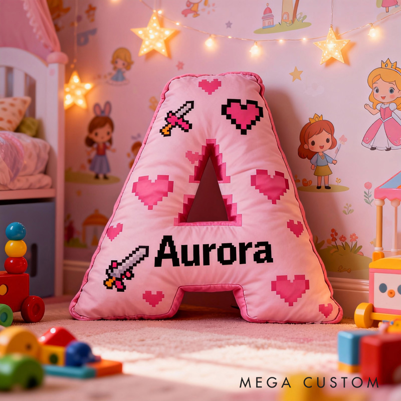 Personalized Game Heart Pixels Letter Pillow with Name Perfect Gift for Gamers and Kids for Valentine's Day Anniversary Confession birthday