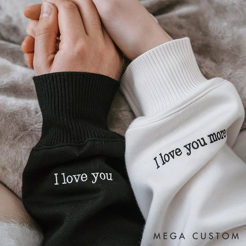 Personalized Couple Embroidered Photo Portrait Matching Sweatshirts Custom Couple LOVE Hoodie with Text Valentine's Day Gift Anniversary Gift
