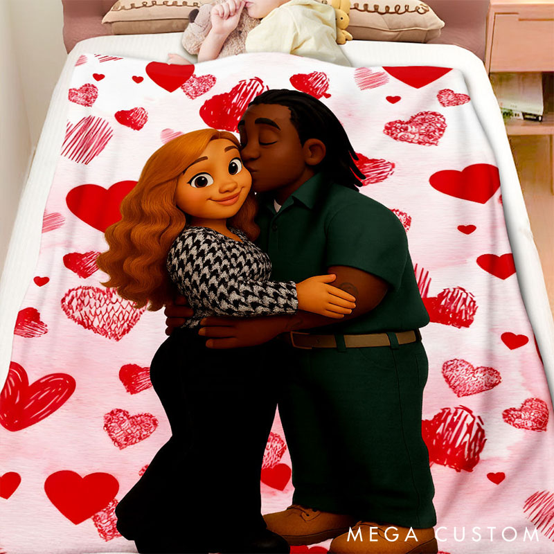 Personalized Couple Heart Blanket Custom Throw Blanket with Couple Face and Name Valentine's Day Gift for Couple