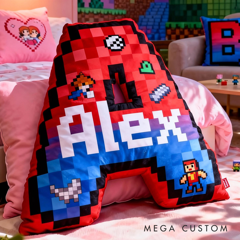 Personalized Game Pixels Letter Pillow with Your Name Perfect Gift for Gamers and Kids for Birthday Christmas Party Holiday