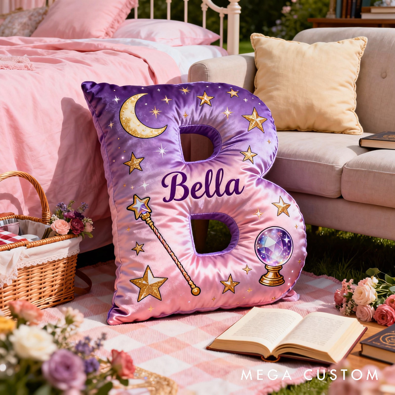 Personalized Cartoon Magic Letter Pillow with Name Soft Stuffed Toy for Kids Unique Decorative Cushion for Girls' Room