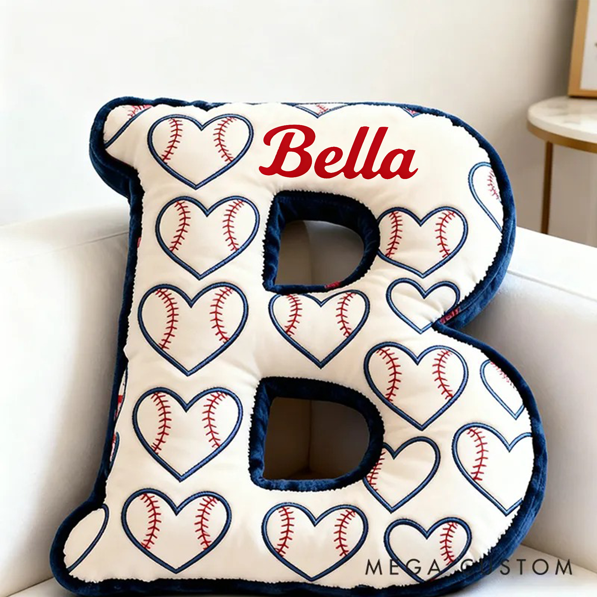 Personalized Heart Pattern Baseball Pillow with Name for Sports Enthusiasts