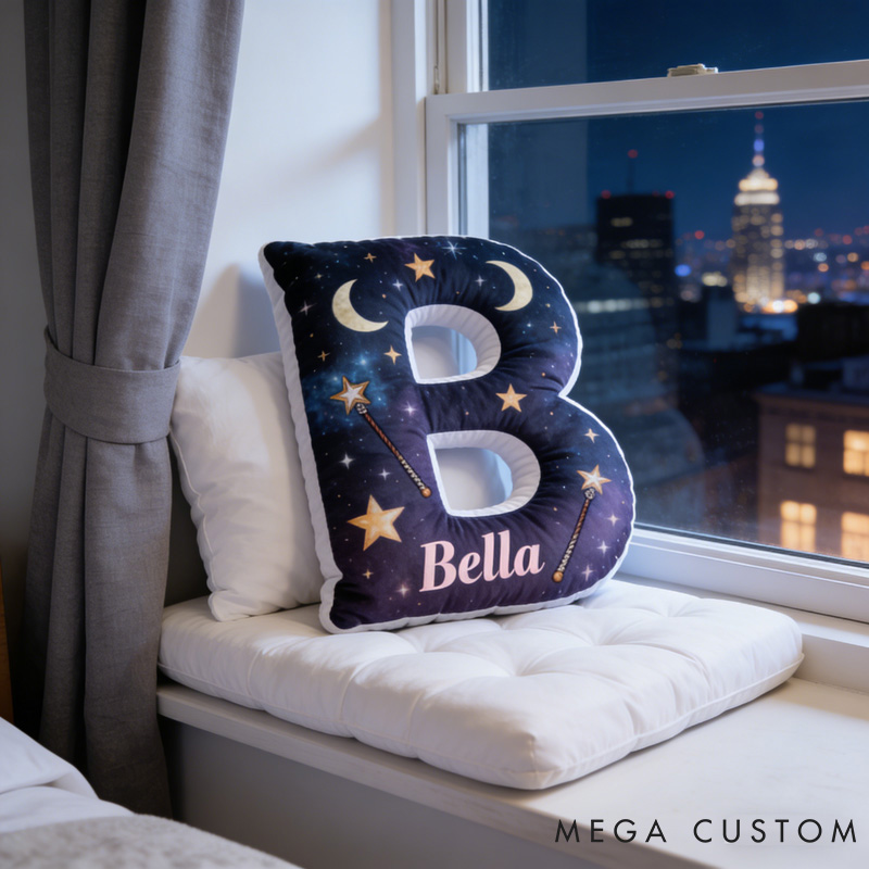 Personalized Cartoon Moon Star Magic Letter Pillow with Your Name Soft Stuffed Toy for Kids Unique Decorative Cushion for Room