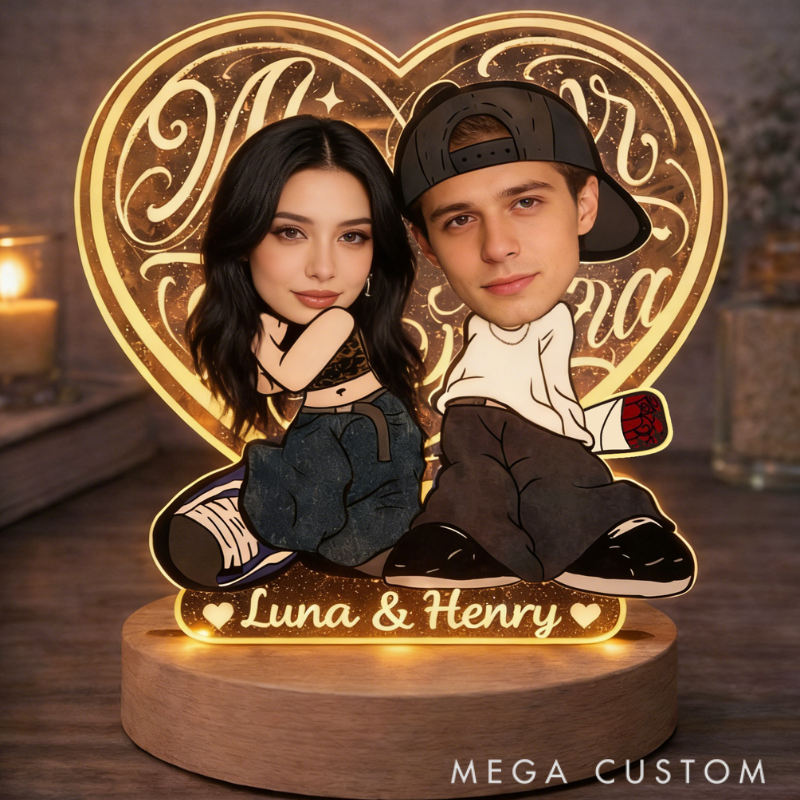 Personalized Y2K Heart Shaped Night Light - Love Glow Bedroom Decor Anniversary Gift for Couples