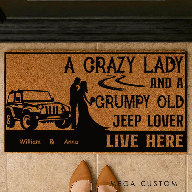 Personalized Couple Jeep Lover Doormat Custom Name Funny Entry Rug Car Enthusiast Welcome Mat Gift For Racing and Car Lover Family