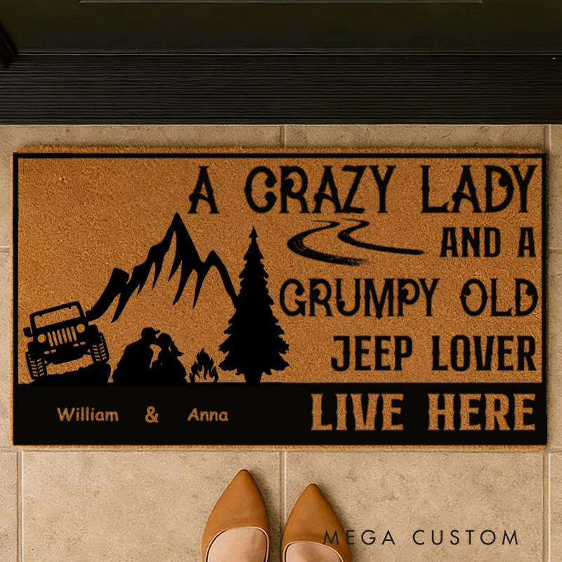 Personalized Jeep Lover Doormat Custom Name Mountain Camping Entry Rug Funny Car Enthusiast Welcome Mat Gift For Couple Family And Offroad Fans