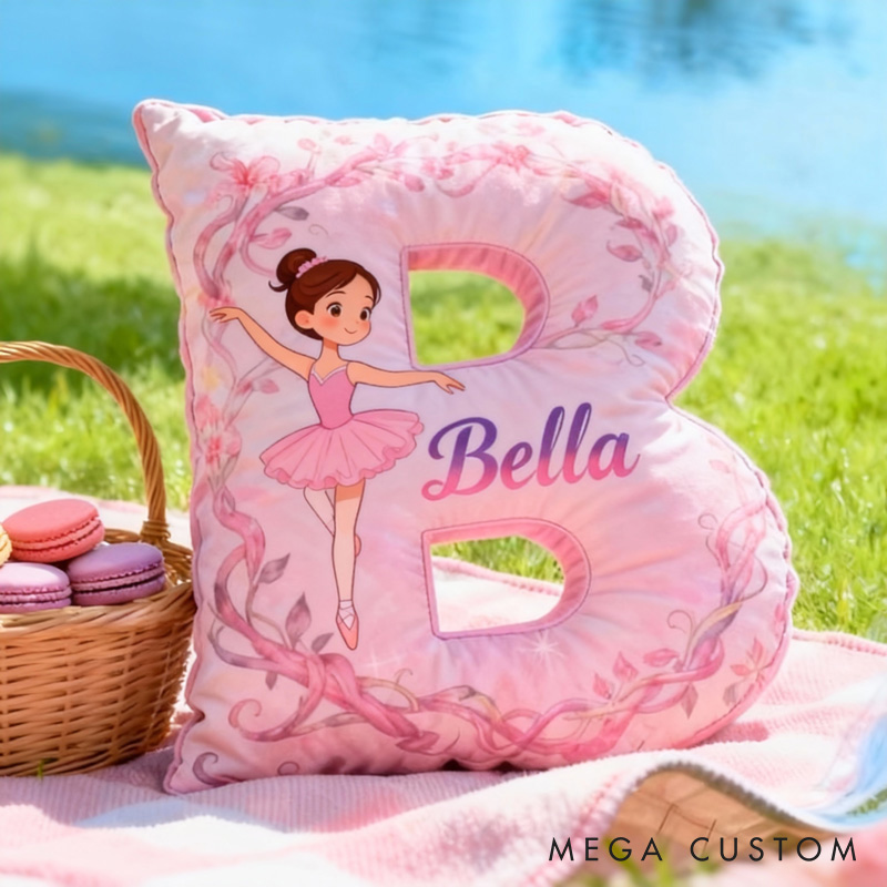 Personalized Ballet Dancers Pink Cartoon Letter Pillow with Name Soft Stuffed Toy for Kids and Lover Unique Decorative Cushion for Girls' Room for Valentine's Day Anniversary birthday