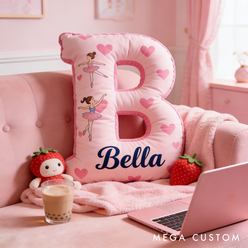 Personalized Heart Ballet Dancers Cartoon Letter Pillow with Name Soft Stuffed Toy for Kids and Lover Unique Decorative Cushion for Girls' Room for Valentine's Day Anniversary birthday