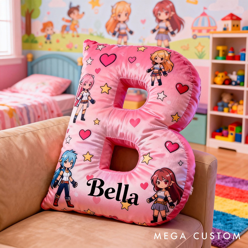 Personalized Heart Anime Letter Pillow with Name Perfect Gift for Anime Lovers Gamers and Kids for Valentine's Day Anniversary birthday