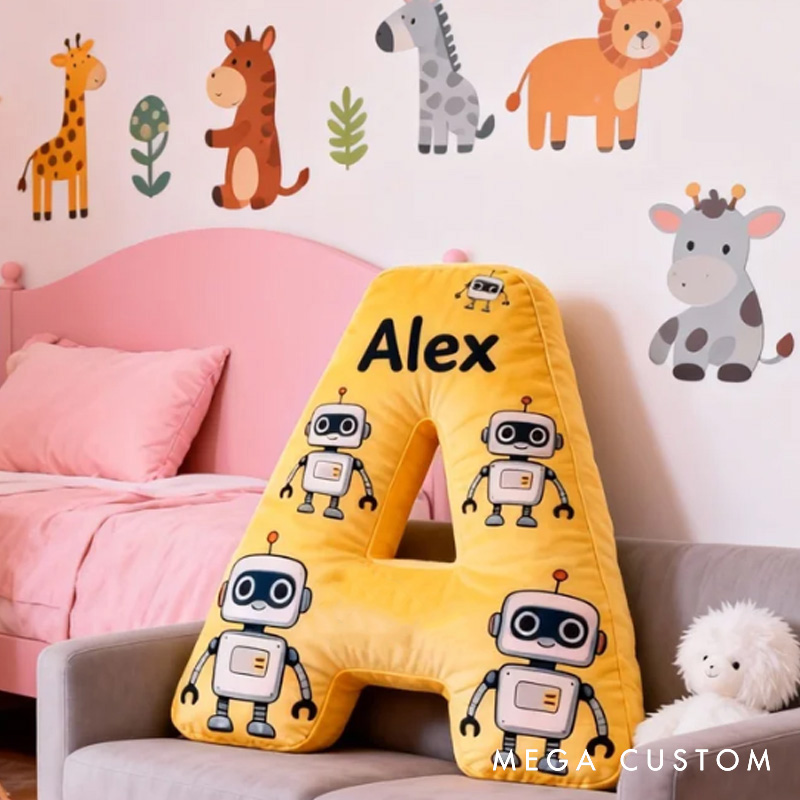 Personalized Robot Games Letter Pillow with Name Perfect Gift for Gamers and Kids for Birthday Party Holiday